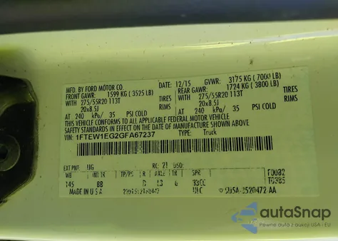 2016 Ford F-150 Platinum from USA, damaged, VIN 1FTEW1EG2GFA67237